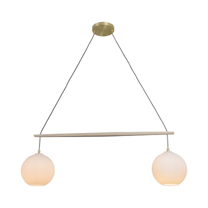 Miro Chandelier in Brushed Brass/White Washed Oak (White Bubble Glass).