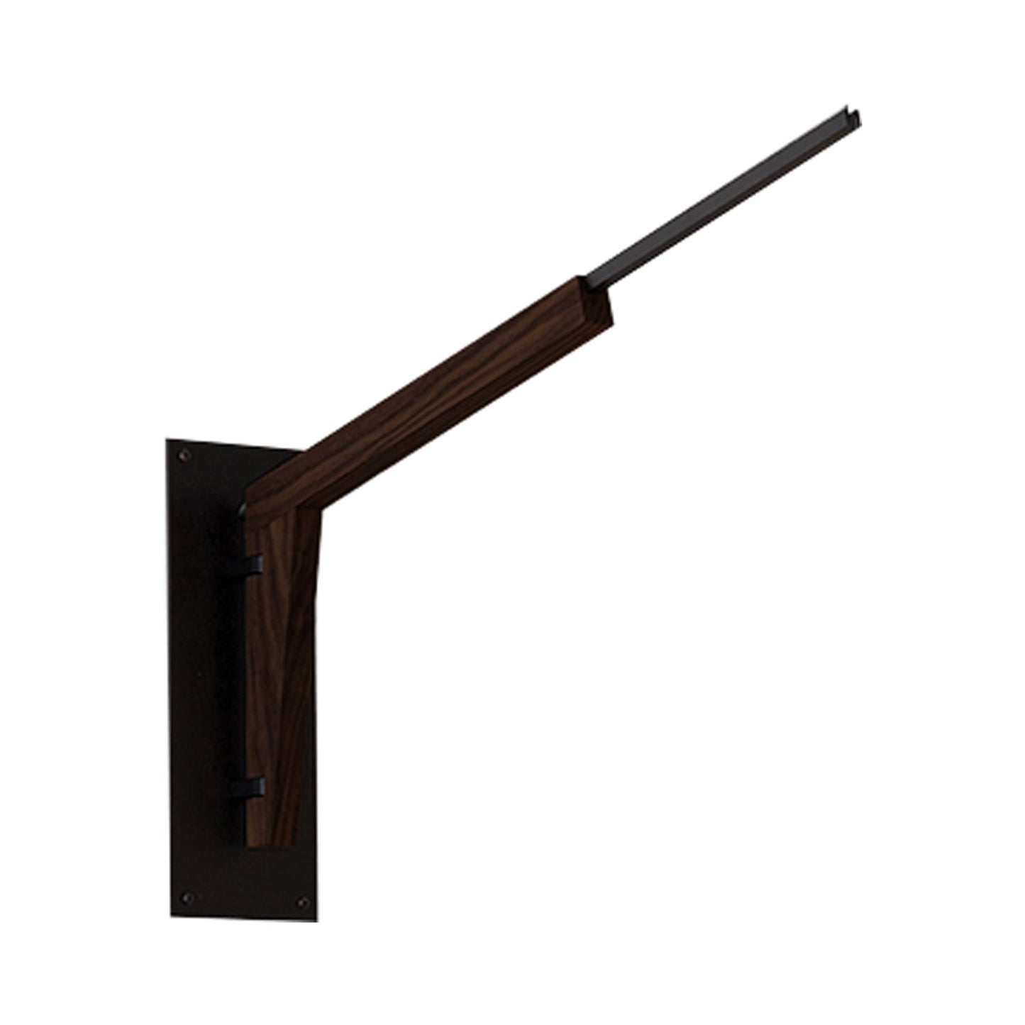 Motus Swing Arm Bracket in Textured Black Powdercoat (Dark Stained Walnut).