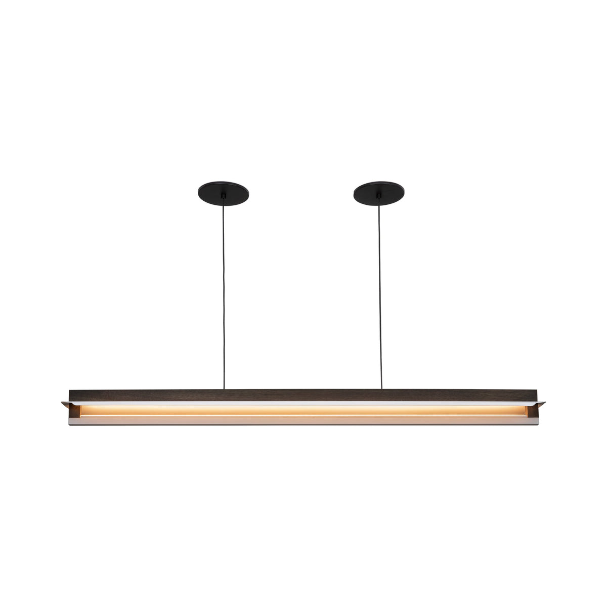 Nubis Linear Pendant Light in Black/Dark Stained Walnut (Split Canopy).