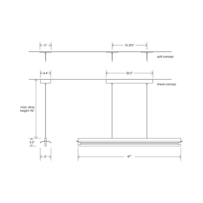 Nubis Linear Pendant Light - line drawing.