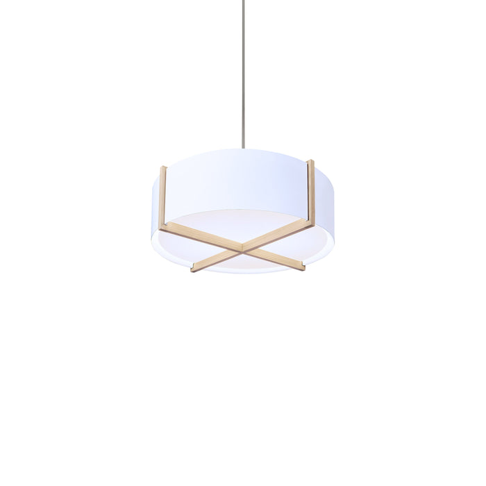 Plura 18 LED Pendant Light in White Washed Oak/Glossy White.