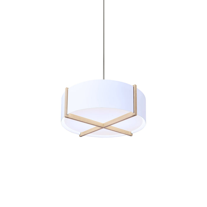 Plura 24 LED Pendant Light in White Washed Oak/Glossy White.