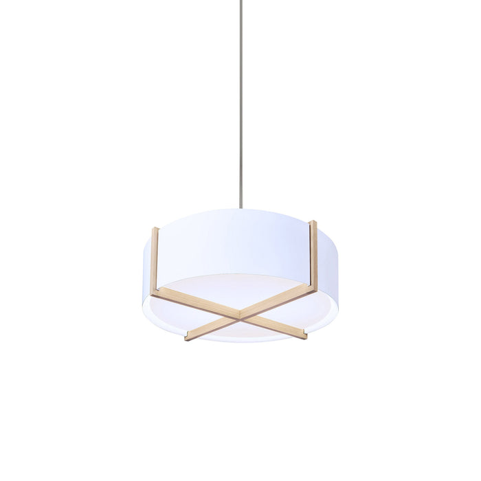 Plura 30 LED Pendant Light in White Washed Oak/Glossy White.