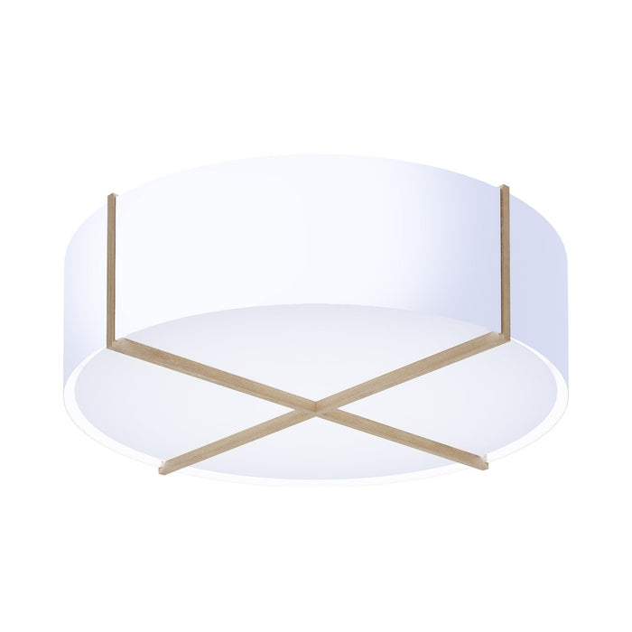 Plura 46 LED Flush Mount Ceiling Light in White Washed Oak/Glossy White.