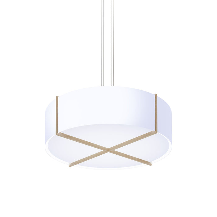 Plura 46 LED Pendant Light in White Washed Oak/Glossy White.