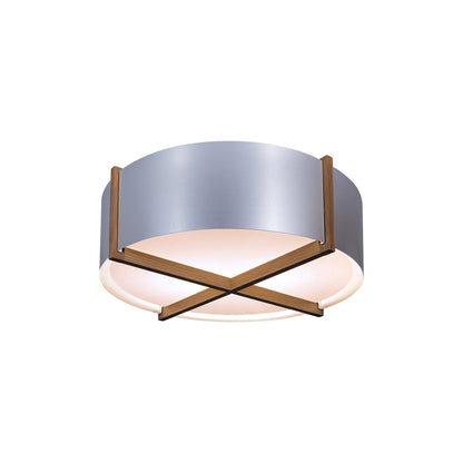 Plura LED Flush Mount Ceiling Light in Walnut/Brushed Aluminum (18-Inch).