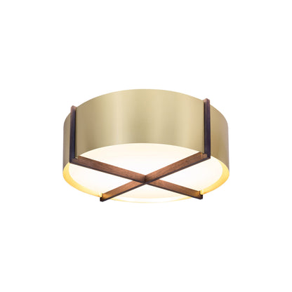 Plura LED Flush Mount Ceiling Light in Walnut/Brushed Brass (18-Inch).