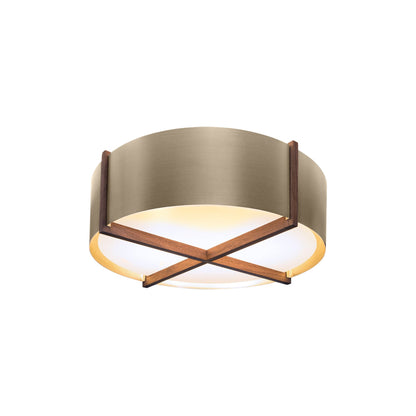 Plura LED Flush Mount Ceiling Light in Walnut/Distressed Brass (18-Inch).