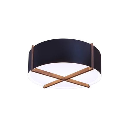 Plura LED Flush Mount Ceiling Light in Walnut/Matte Black/White Interior (18-Inch).