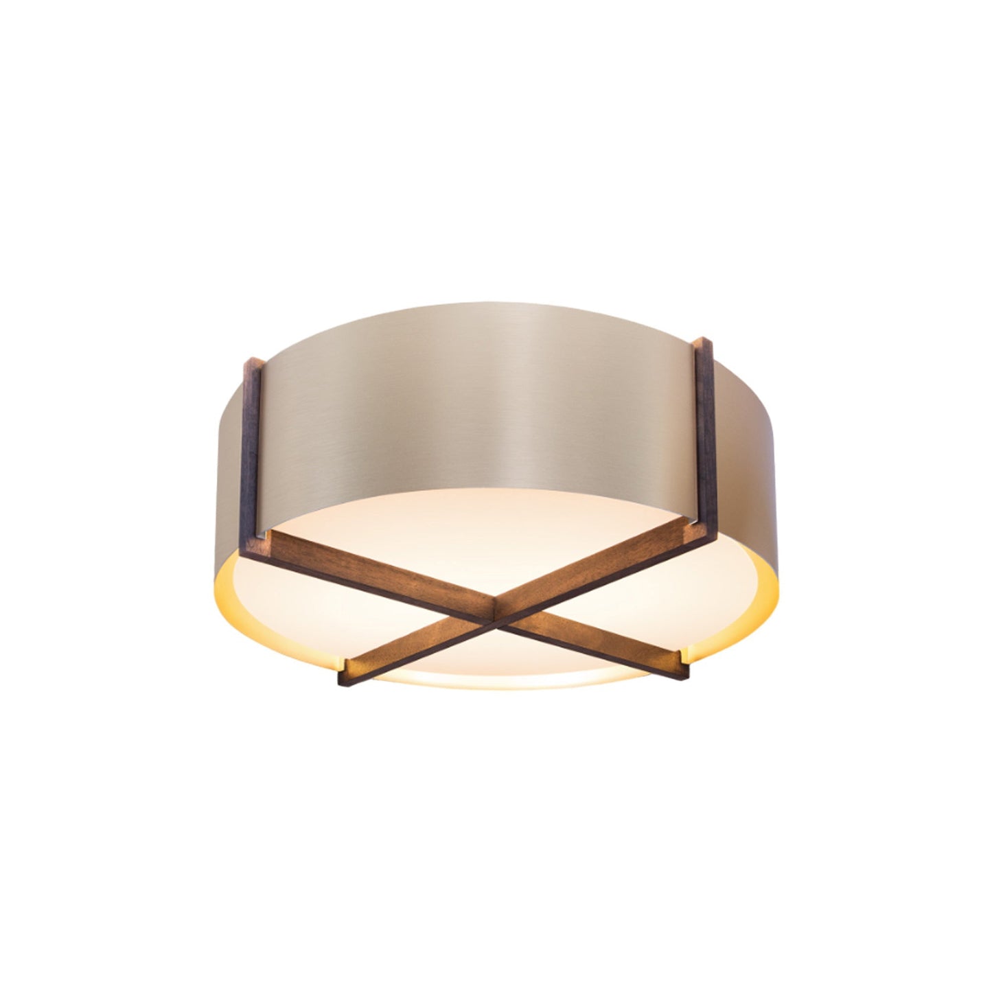 Plura LED Flush Mount Ceiling Light in Walnut/Rose Gold (18-Inch).