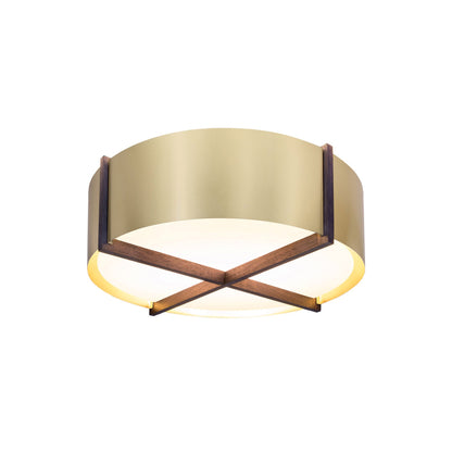 Plura LED Flush Mount Ceiling Light in Walnut/Brushed Brass (24-Inch).