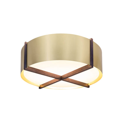 Plura LED Flush Mount Ceiling Light in Walnut/Brushed Brass (30-Inch).