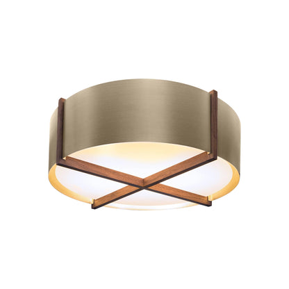 Plura LED Flush Mount Ceiling Light in Walnut/Distressed Brass (30-Inch).