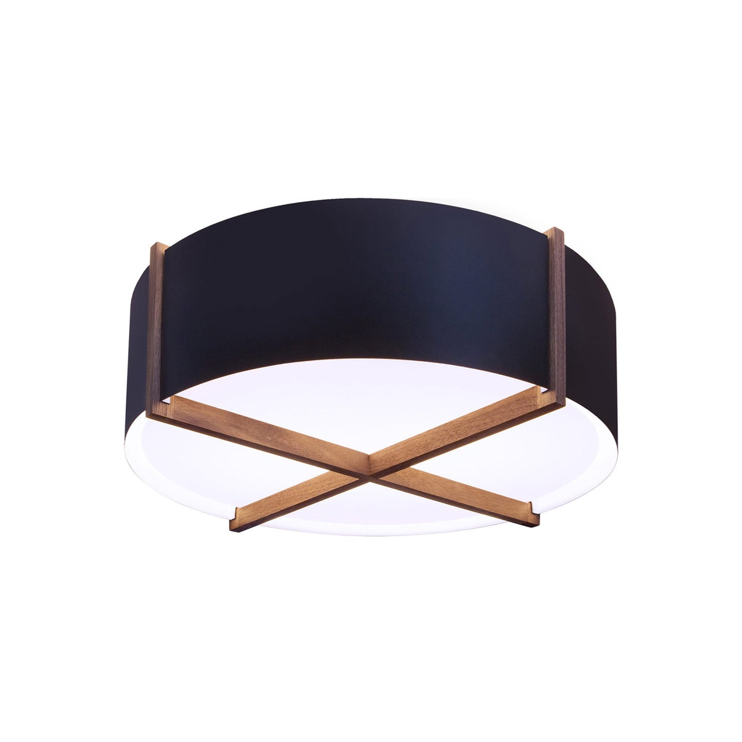 Plura LED Flush Mount Ceiling Light in Walnut/Matte Black/White Interior (30-Inch).