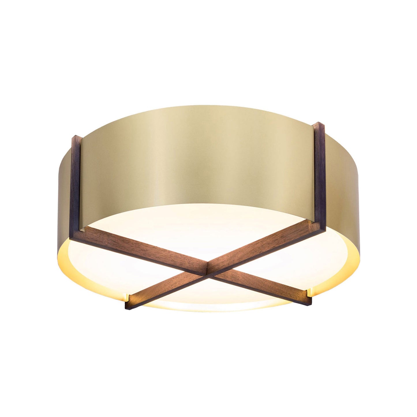 Plura LED Flush Mount Ceiling Light in Walnut/Brushed Brass (36-Inch).