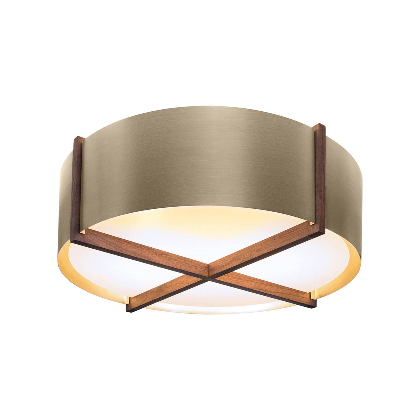 Plura LED Flush Mount Ceiling Light in Walnut/Distressed Brass (36-Inch).