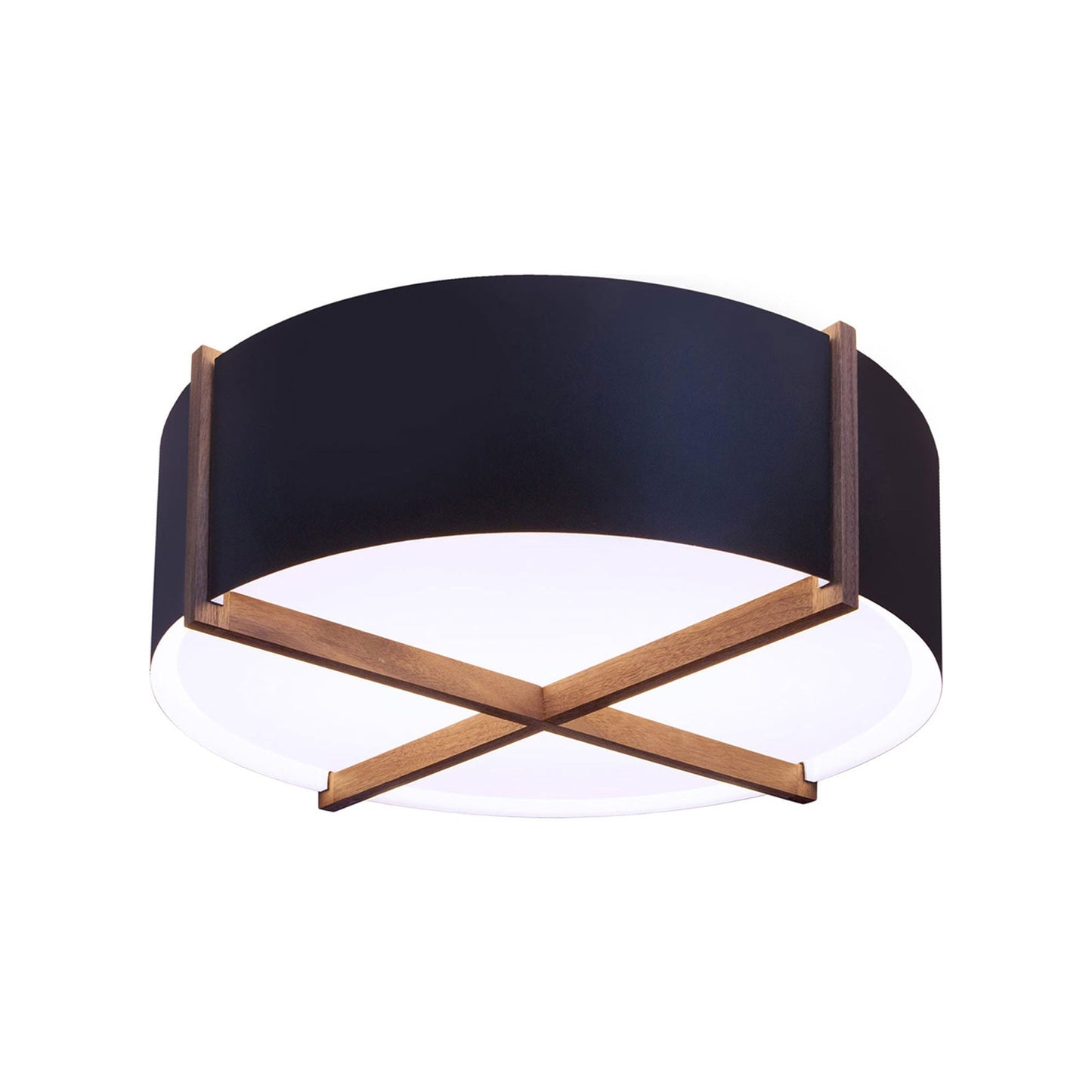 Plura LED Flush Mount Ceiling Light in Walnut/Matte Black/White Interior (36-Inch).