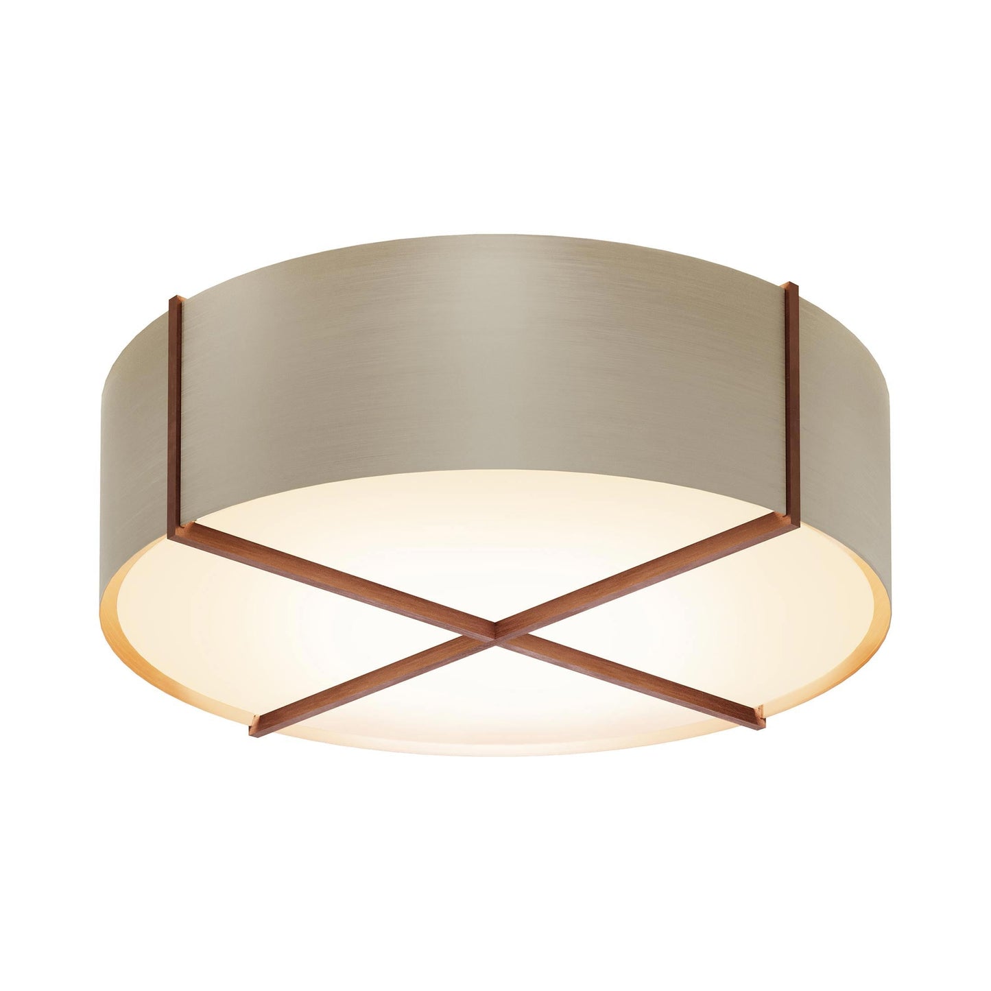 Plura LED Flush Mount Ceiling Light in Walnut/Distressed Brass (46-Inch).