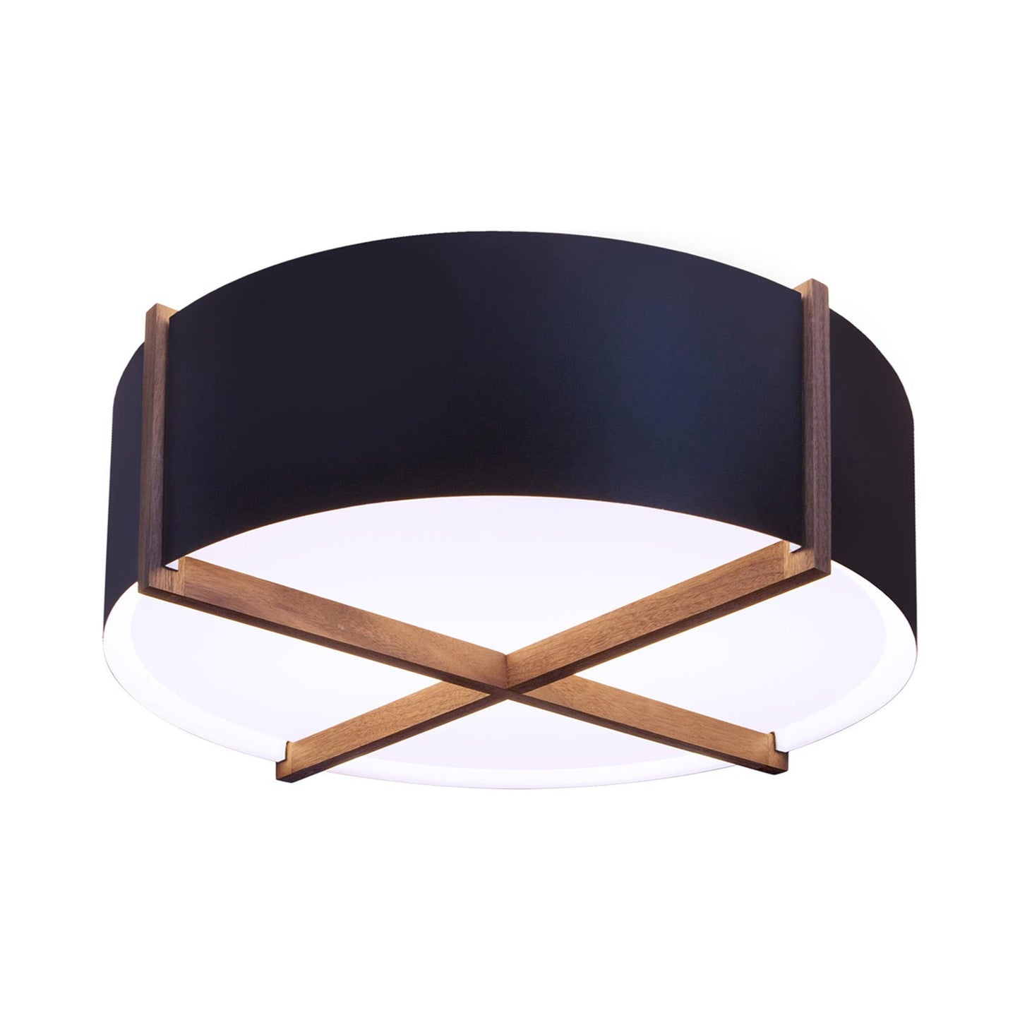 Plura LED Flush Mount Ceiling Light in Walnut/Matte Black/White Interior (46-Inch).