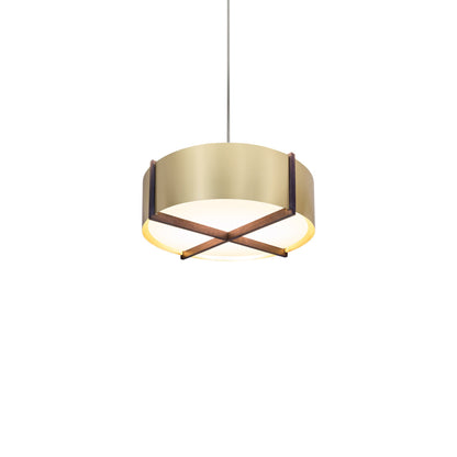 Plura LED Pendant Light in Walnut/Brushed Brass (18-Inch).