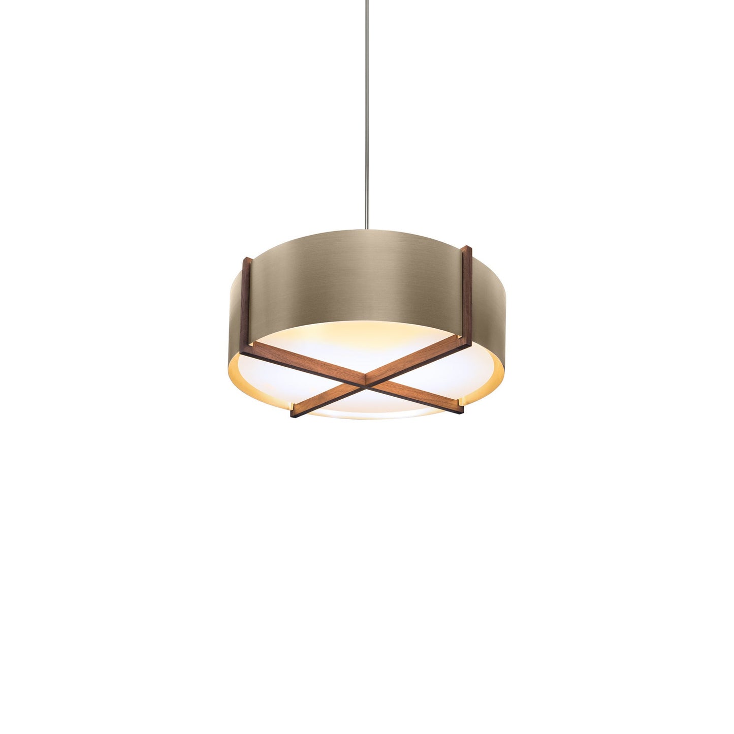 Plura LED Pendant Light in Walnut/Distressed Brass (18-Inch).