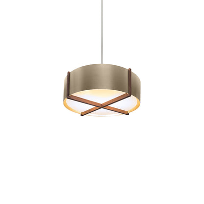 Plura LED Pendant Light in Walnut/Distressed Brass (18-Inch).