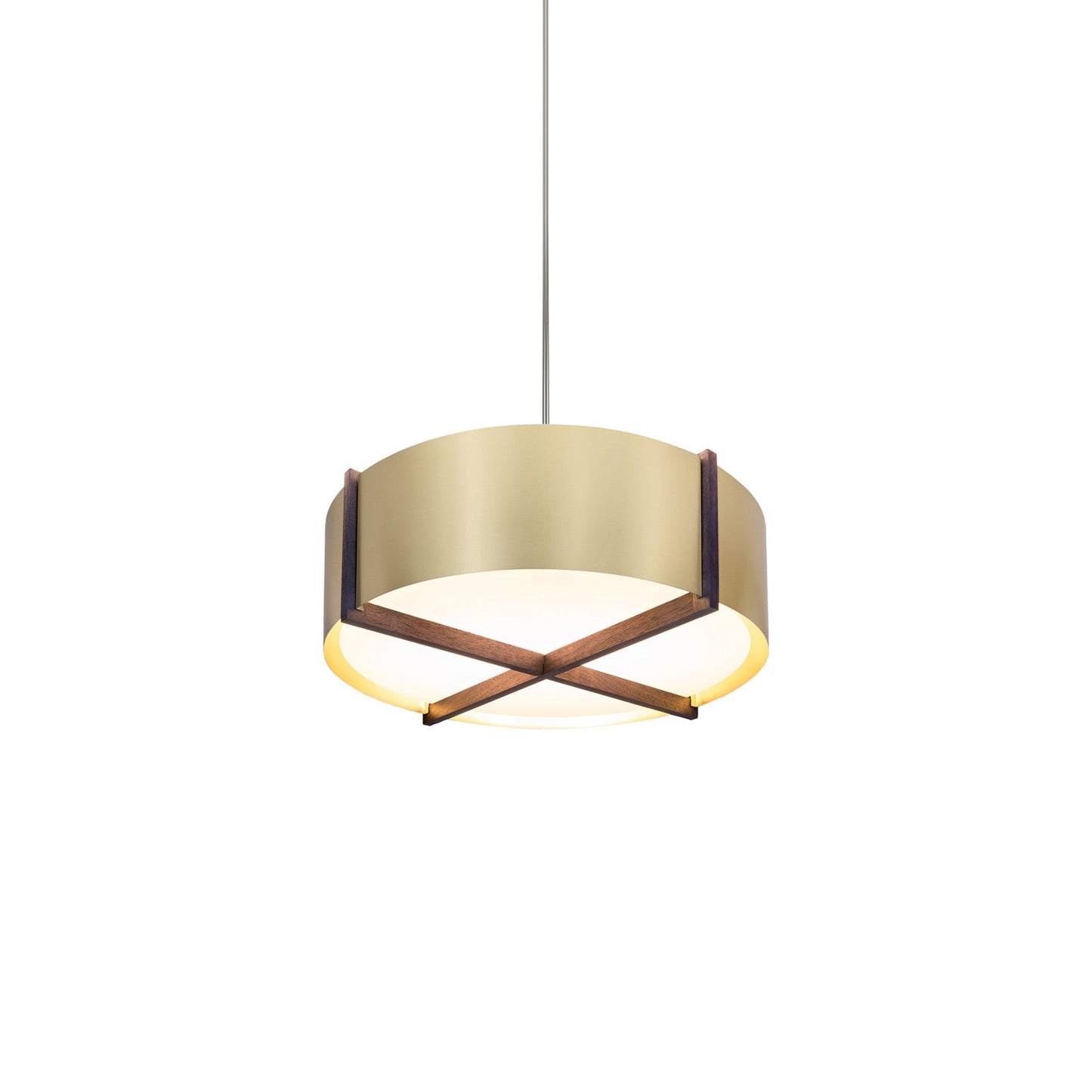 Plura LED Pendant Light in Walnut/Brushed Brass (24-Inch).