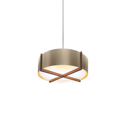 Plura LED Pendant Light in Walnut/Distressed Brass (24-Inch).