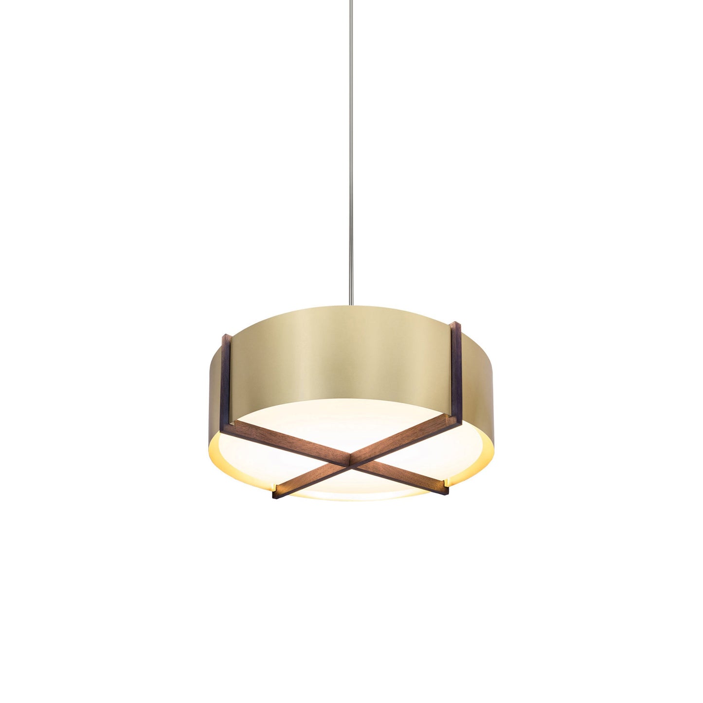 Plura LED Pendant Light in Walnut/Brushed Brass (30-Inch).