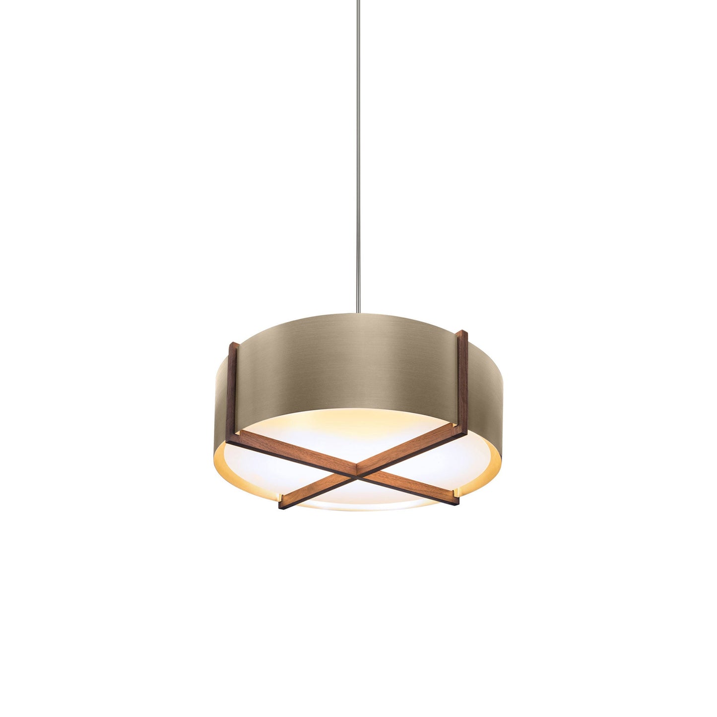 Plura LED Pendant Light in Walnut/Distressed Brass (30-Inch).