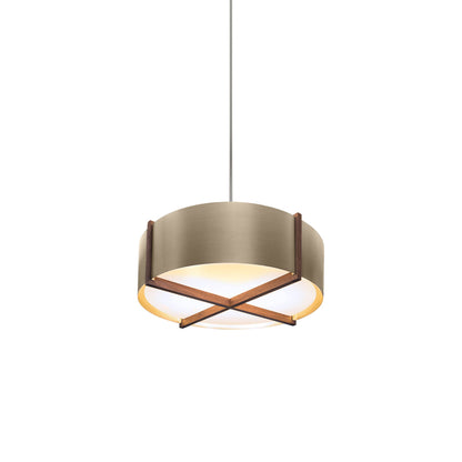 Plura LED Pendant Light in Walnut/Distressed Brass (30-Inch).