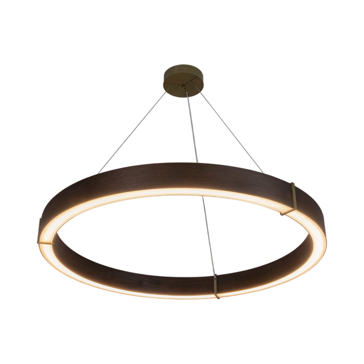 Redeo Pendant Light in Dark Stained Walnut/Distressed Brass (48-Inch/2700K).