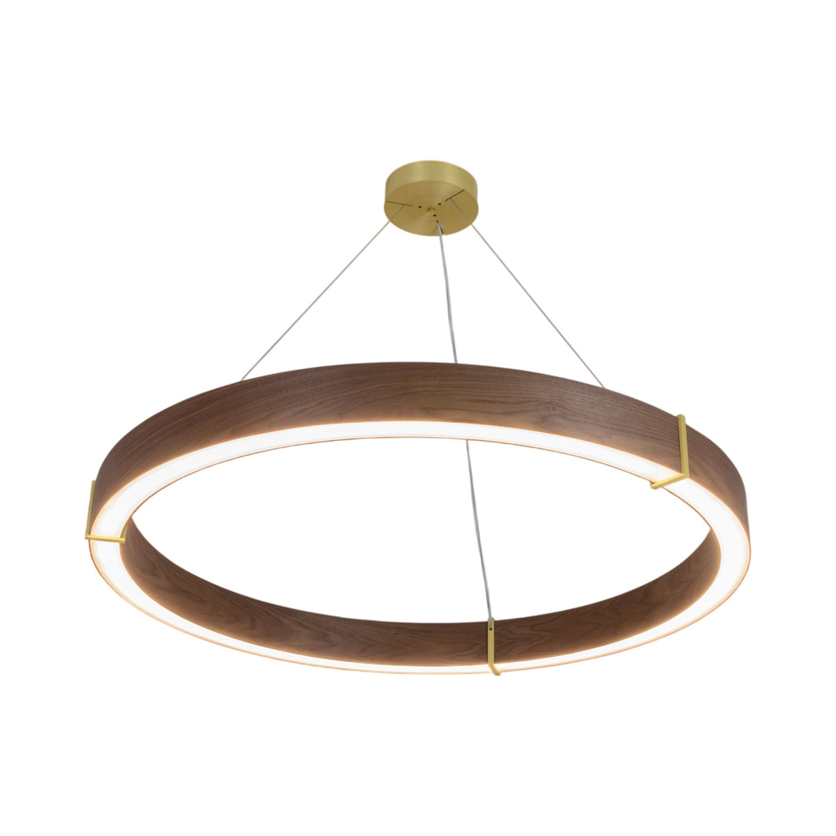 Redeo Pendant Light in Walnut/Brushed Brass (48-Inch/2700K).