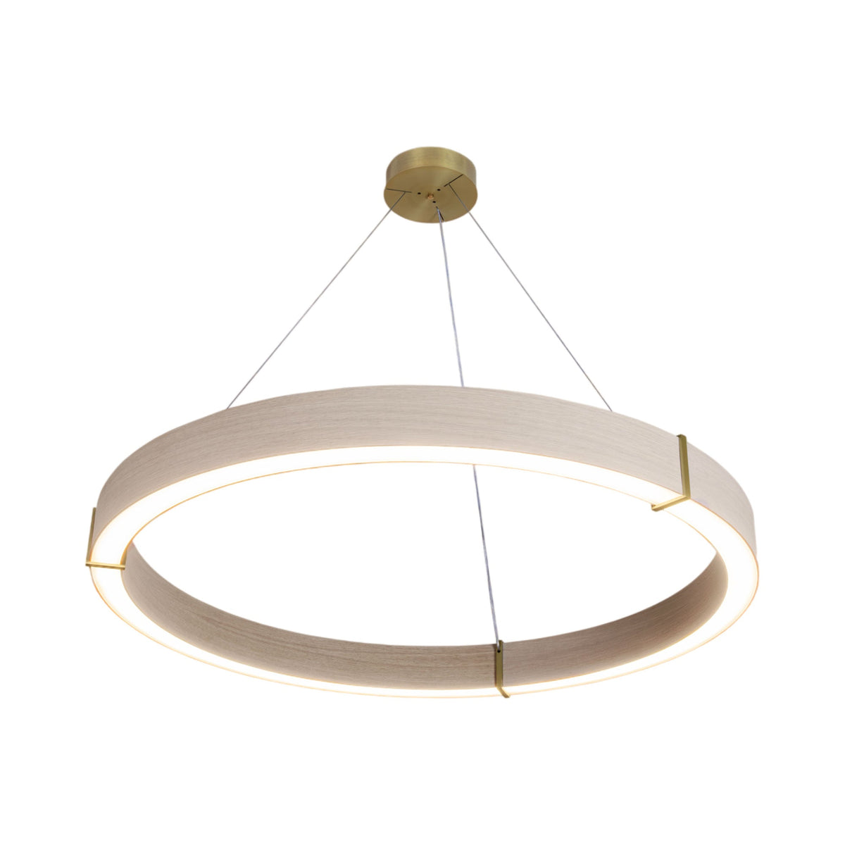 Redeo Pendant Light in White Washed Oak/Brushed Brass (48-Inch/2700K).