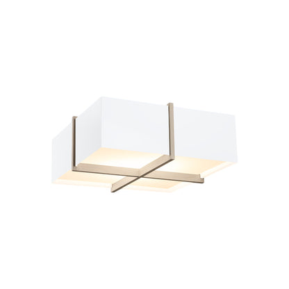 Veram LED Flush Mount Ceiling Light in Gloss White/White Washed Oak (18-Inch/2700K).