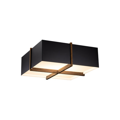 Veram LED Flush Mount Ceiling Light in Matte Black with Matte White Interior/Walnut (18-Inch/2700K).