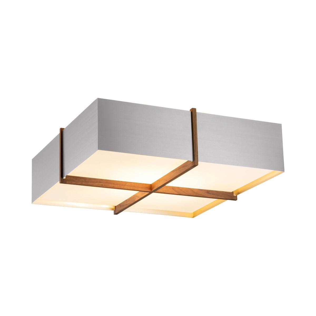 Veram LED Flush Mount Ceiling Light in Brushed Aluminum/Walnut (24-Inch/2700K).