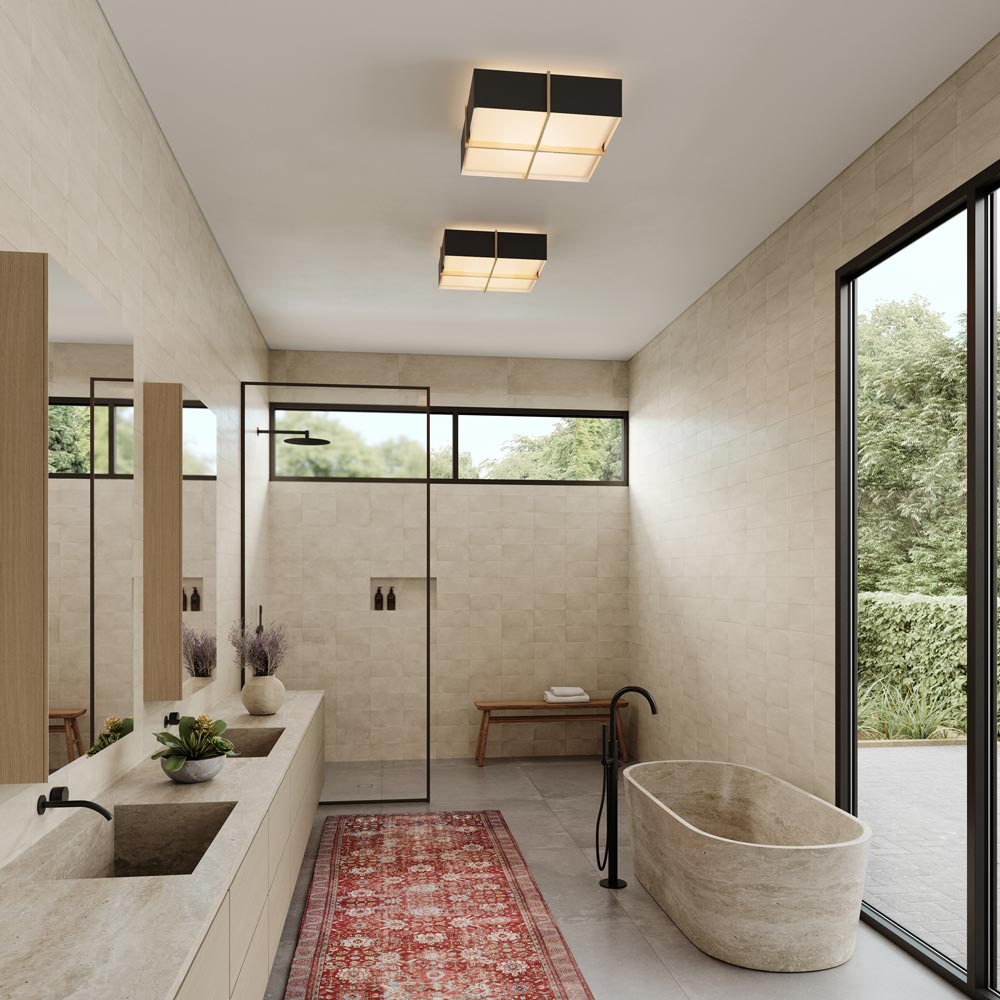 Veram LED Flush Mount Ceiling Light in bathroom.