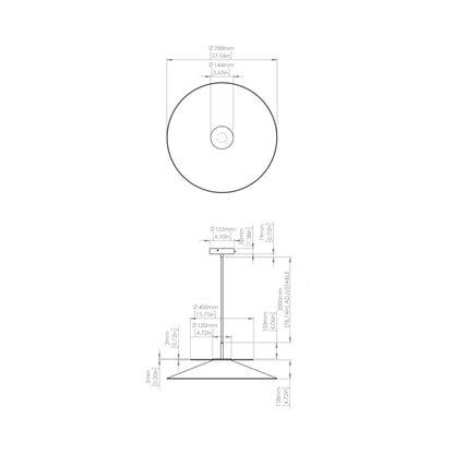 Asia LED Pendant Light - line drawing.