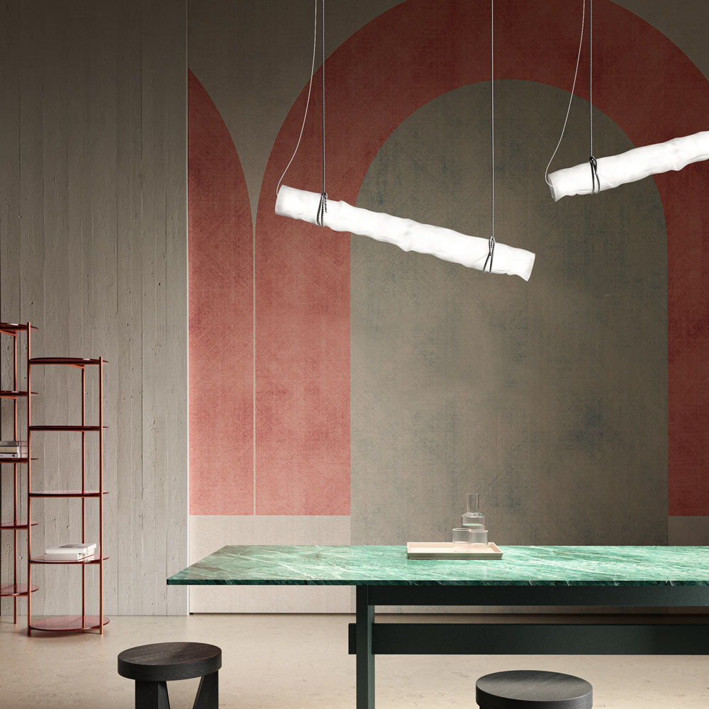 Baggy LED Horizontal Pendant Light in dining room.