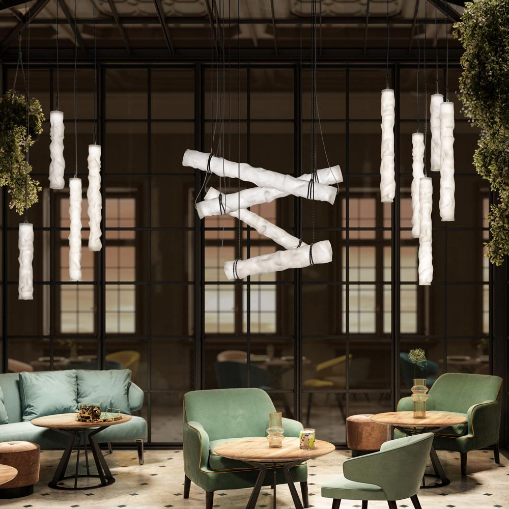 Baggy LED Horizontal Pendant Light in cafe.