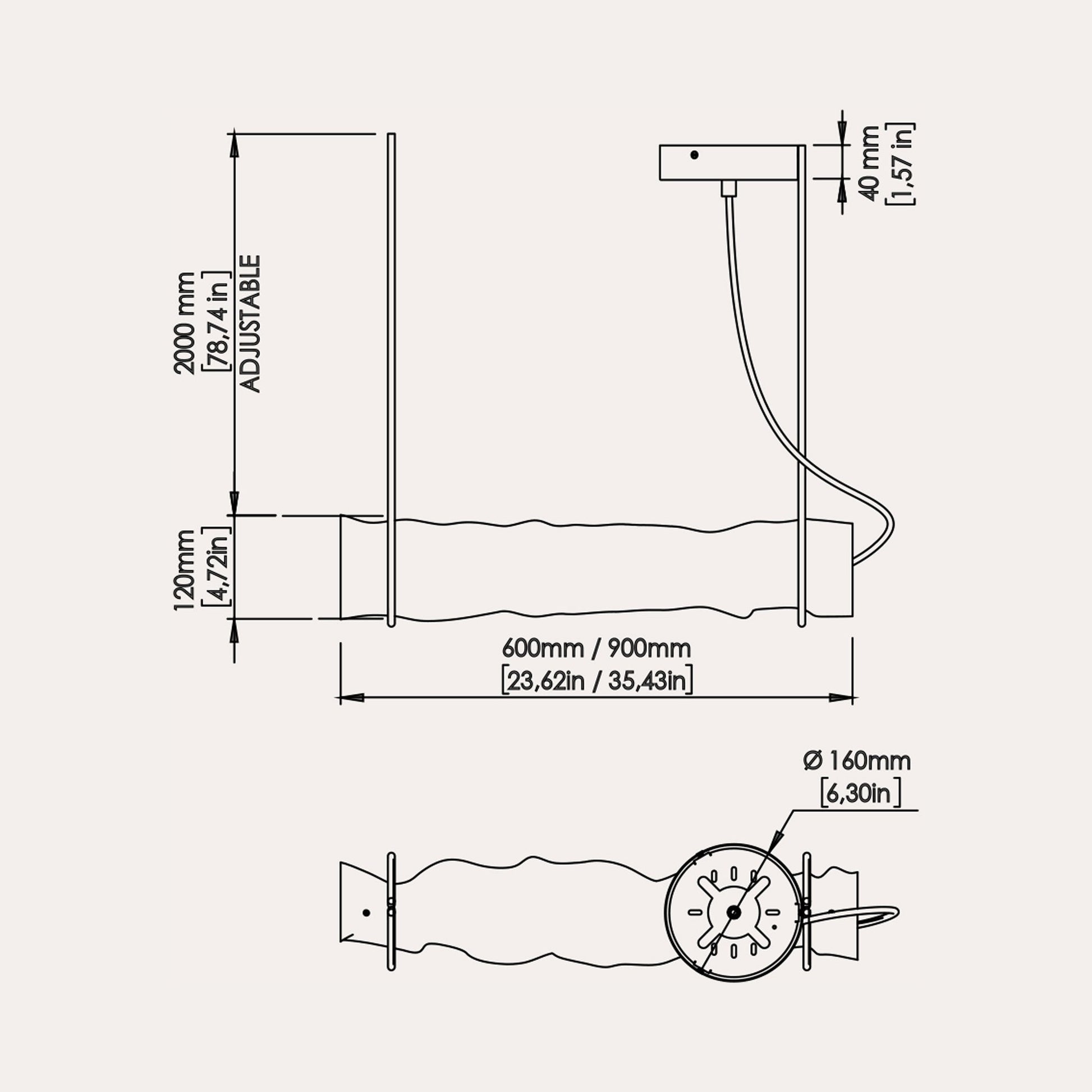 Baggy LED Horizontal Pendant Light - line drawing.