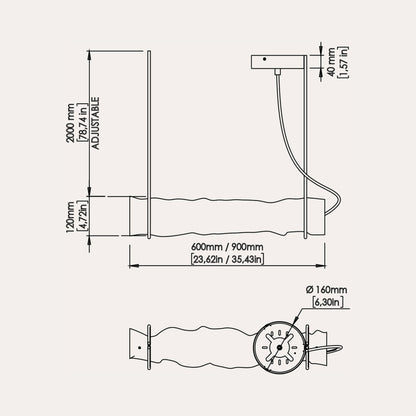 Baggy LED Horizontal Pendant Light - line drawing.