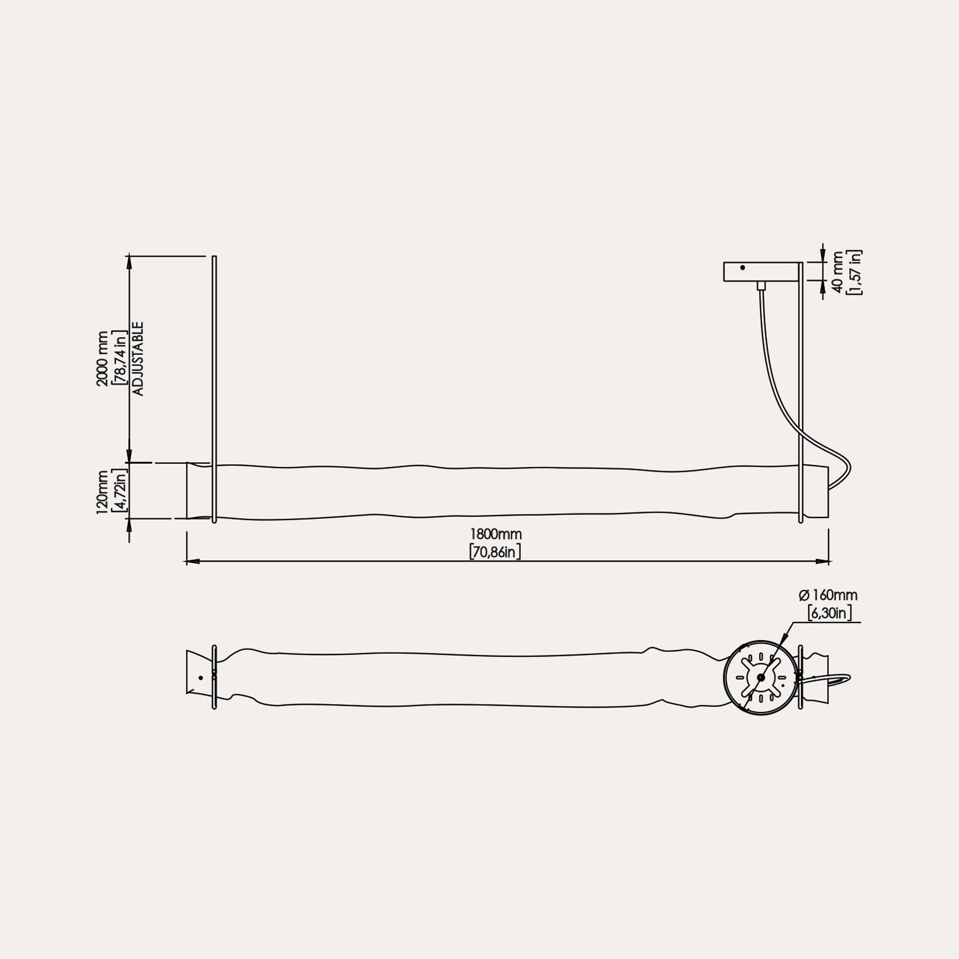 Baggy LED Horizontal Pendant Light - line drawing.