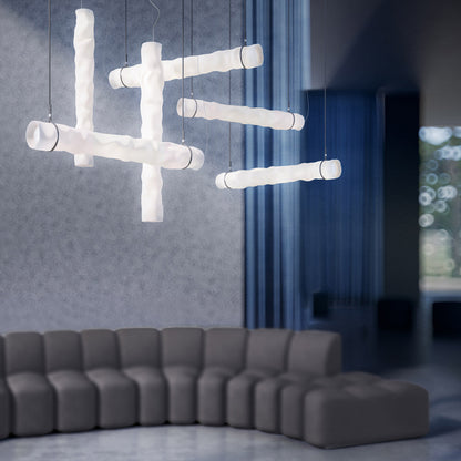 Baggy LED Vertical Pendant Light in living room.