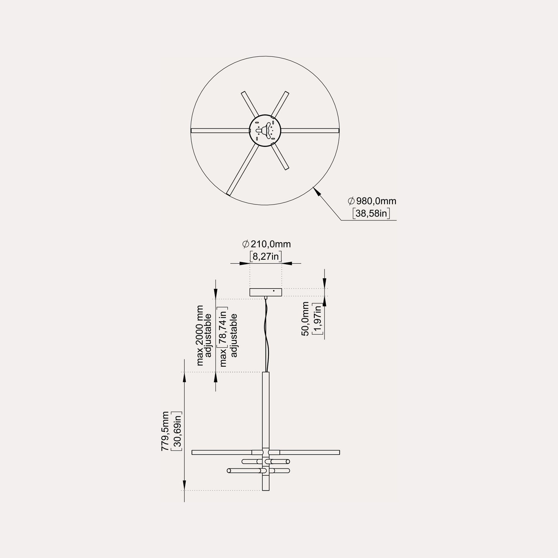 Bianca LED Pendant Light - line drawing.