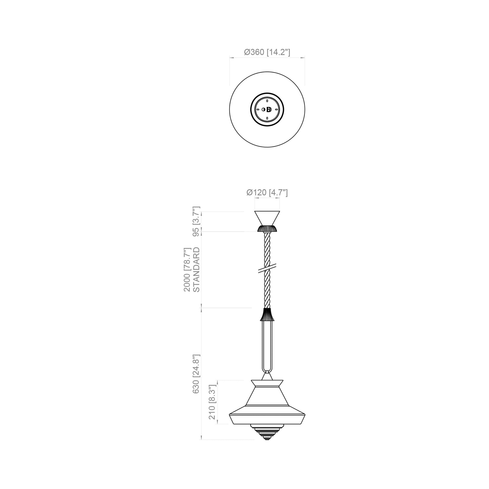 Calypso Guadaloupe Pendant Light - line drawing.