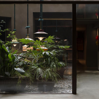 Calypso Martinique Outdoor Pendant Light in living room.