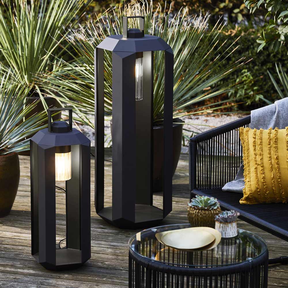 Cube Outdoor LED Floor Lamp in Outside Area.