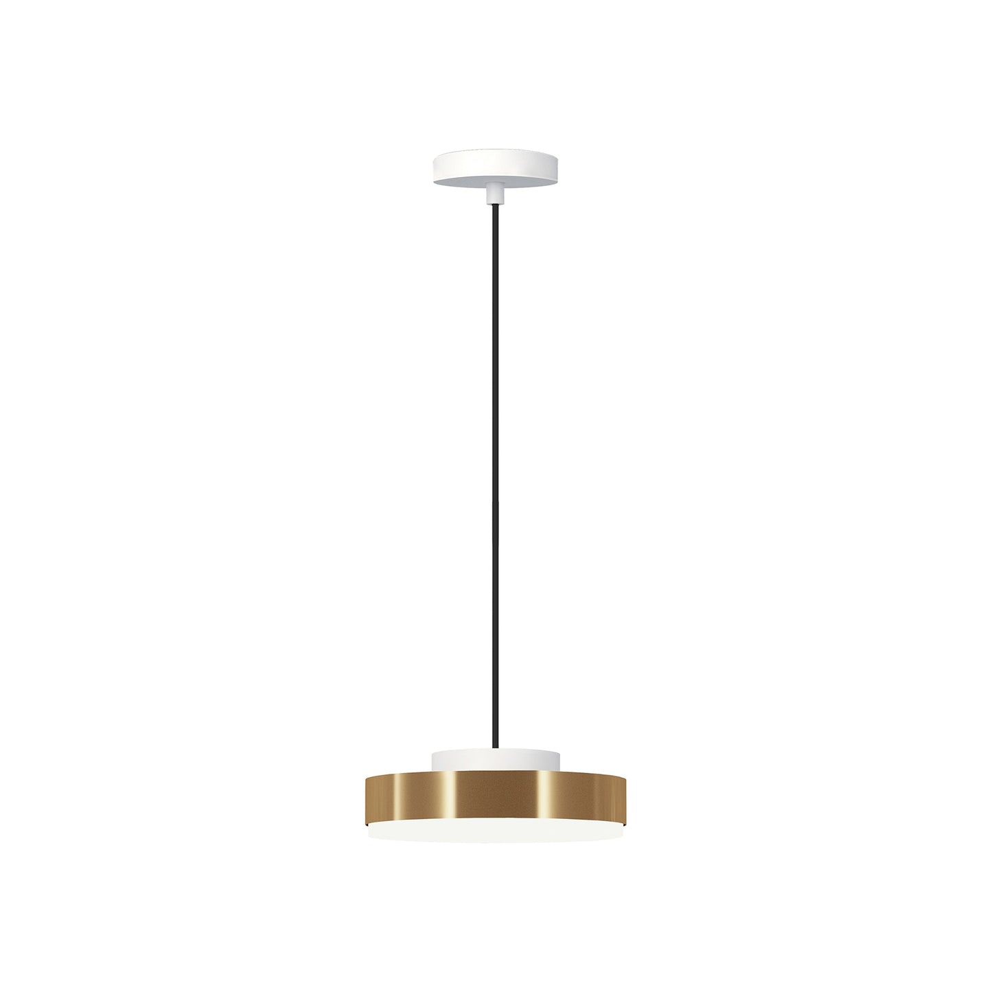 Discus LED Pendant Light in Matt White/Satin Brass (Small).